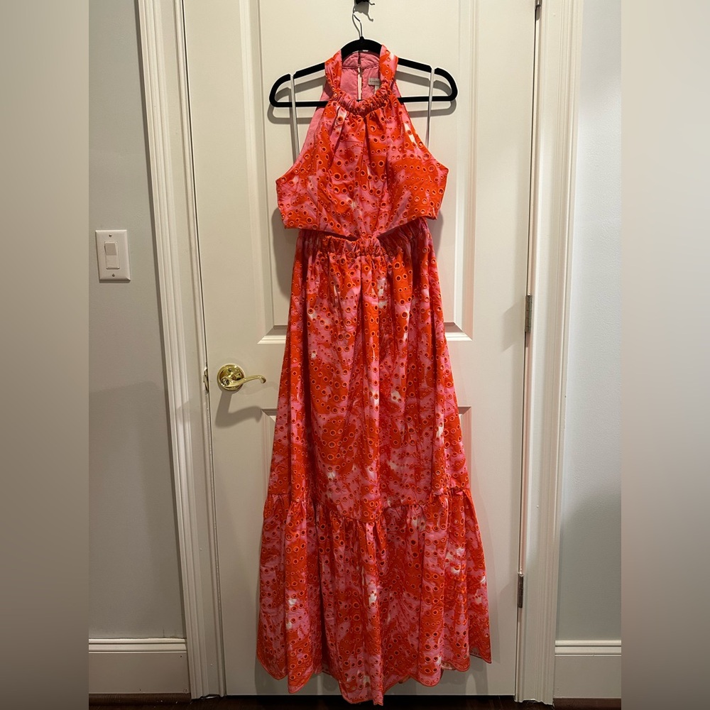 Monique Lhuillier Red Floral Halter Dress